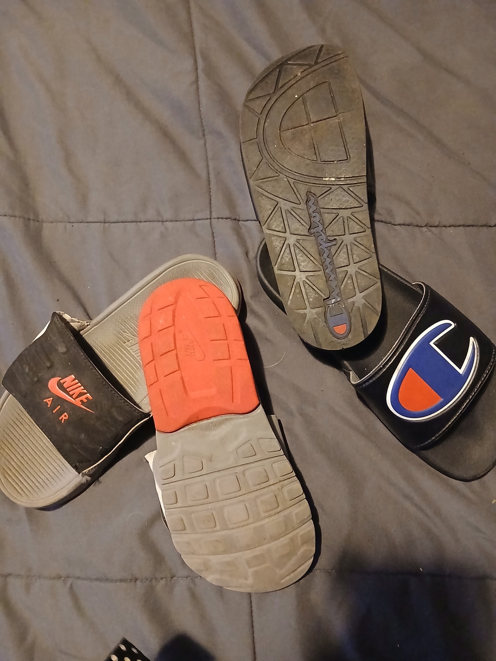 Nike Kids Black Slide Sandals with Red and Gray Accents, Champion Slides. 2 Pair